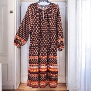 Old Navy Long Sleeve Dress with Brown and Orange Pattern Size M